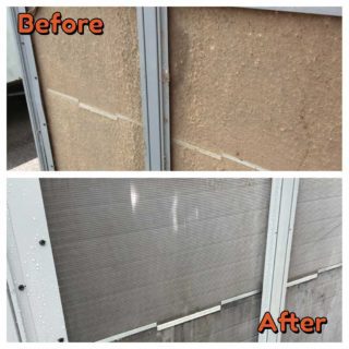 Before and after photo of cleaning an AC unit